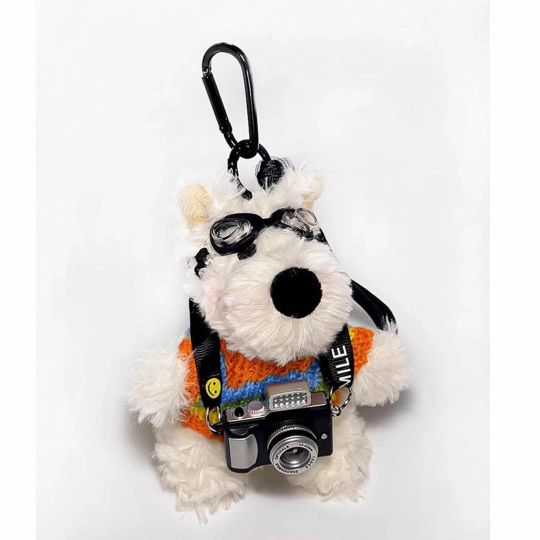 可爱毛绒挂件相机西高地包包挂饰卡通小狗公仔钥匙扣创意礼物