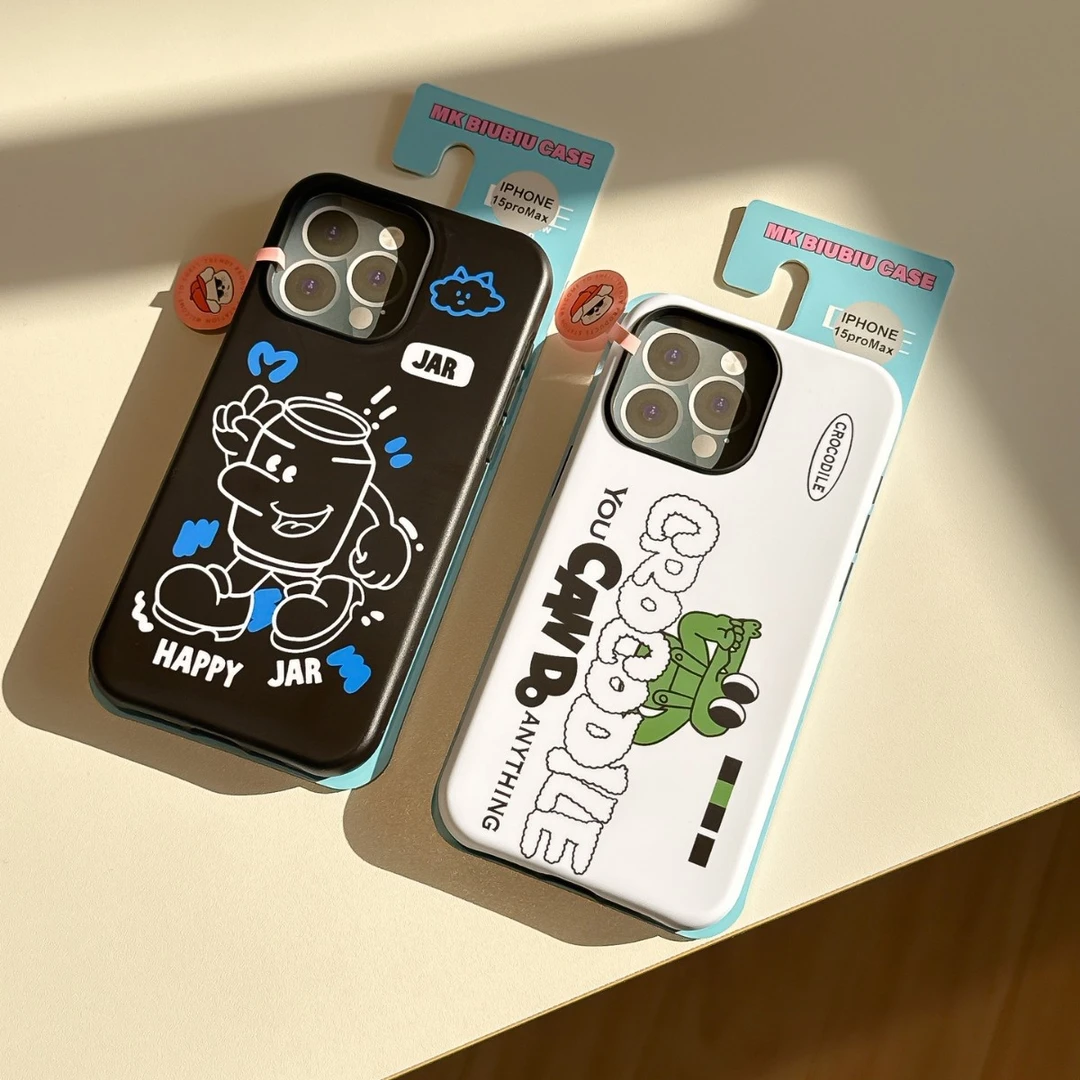 潮牌氧气狗新款磨砂双层菲林开心罐罐鳄鱼适用iP16promax手机壳15