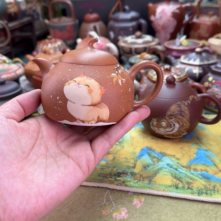 紫砂茶壶茄瓜猫咪