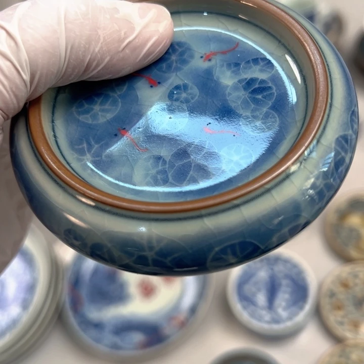 瓷片淘泥啊莲说实心盖置全品