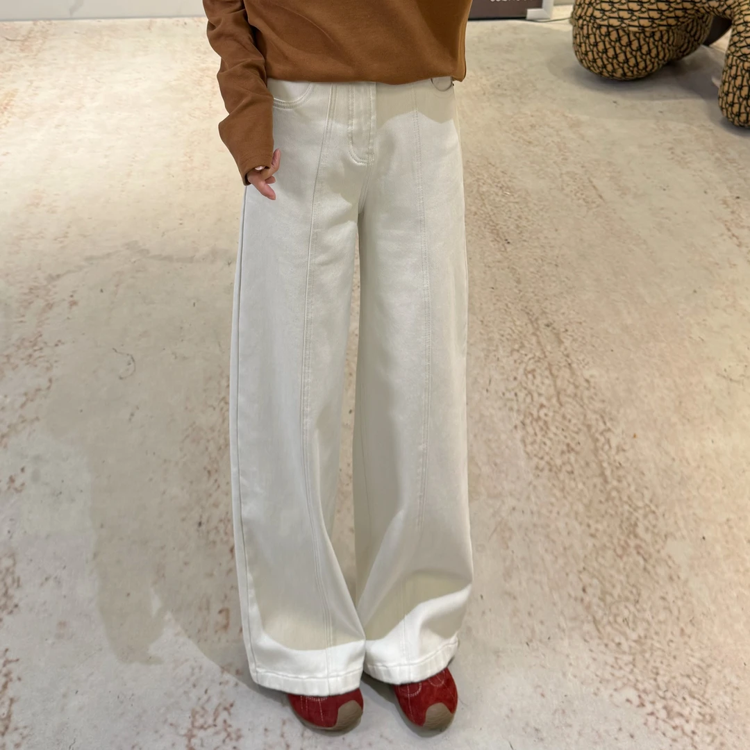 宿慕SUMU百搭休闲加绒阔腿牛仔裤11-4冬季新款时尚加厚长裤35092