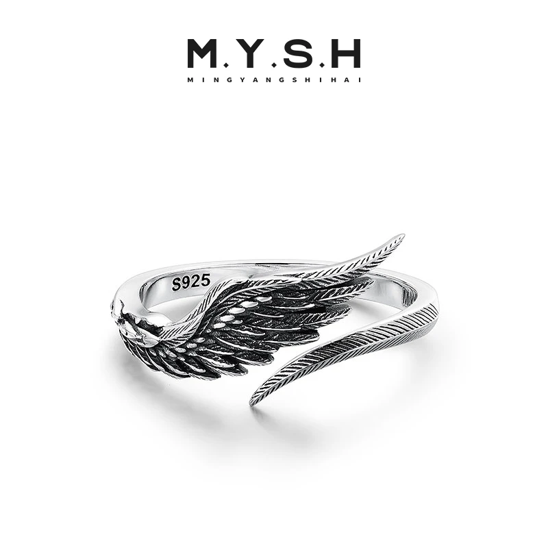925银戒指 MYSH天使之翼潮牌简约开口简约百搭可调节男士配饰