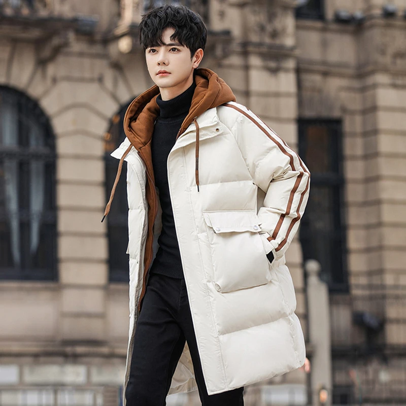 中长款假两件羽绒服男士潮流冬季2025新款连帽派克服保暖韩版外套