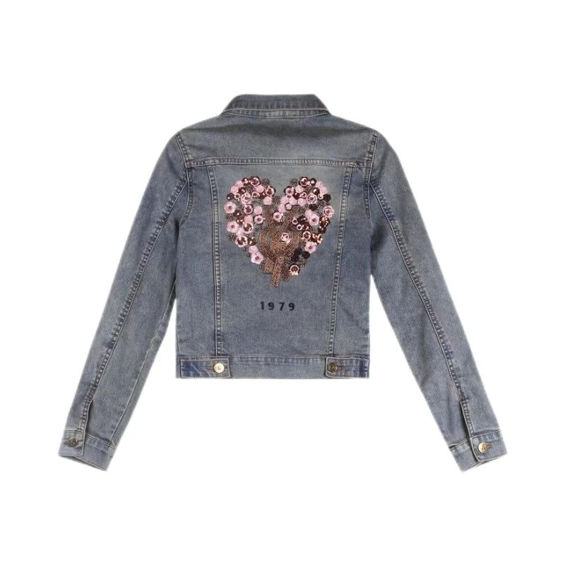 欧货2025春秋新款小个子上衣重工刺绣牛仔女夹克长袖牛仔外套