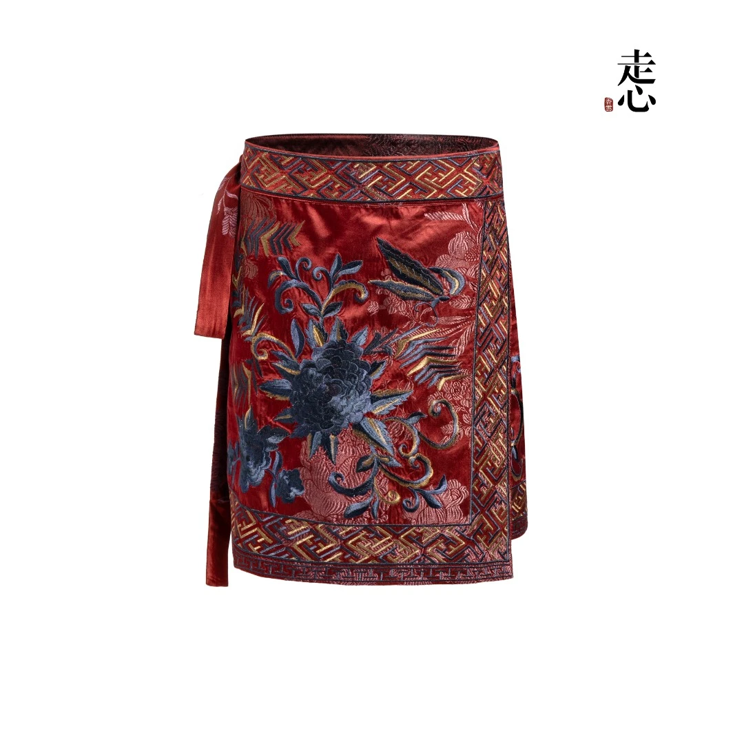 【走心非遗】凤穿牡丹苗绣短款半裙24ZDQ5025-1
