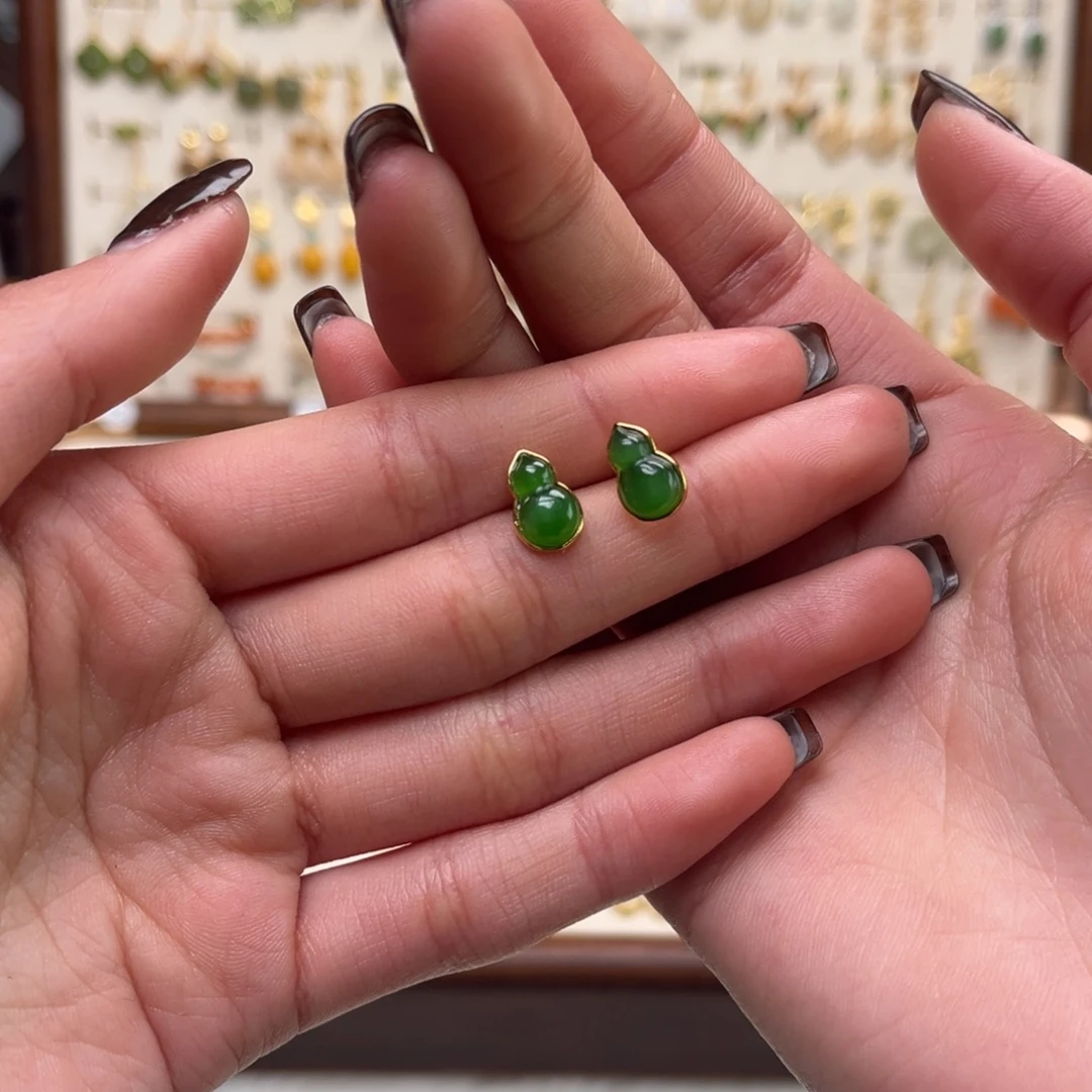 和田玉银S925镀金镶嵌耳饰