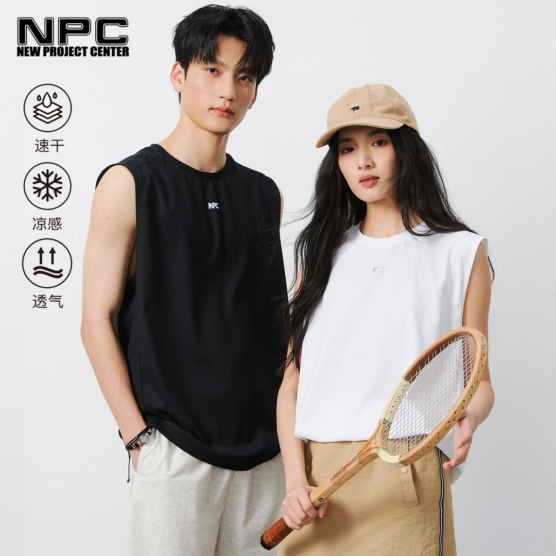 NPC潮牌反光字母印花凉感速干无袖T恤男透气舒适休闲NP52TT11