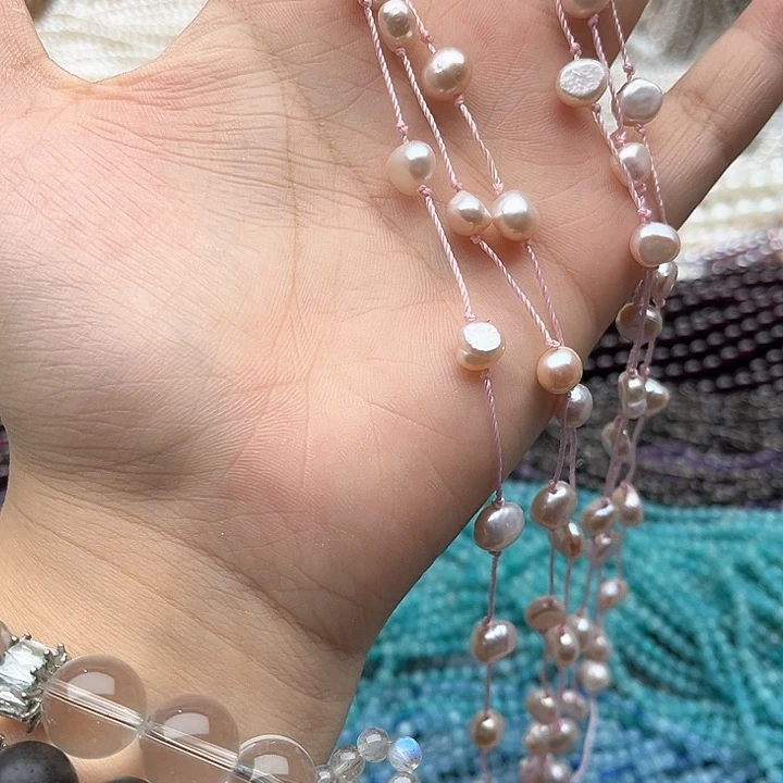 未镶嵌玛瑙/玉髓珠宝半成品一条粉紫巴洛克珍珠满天星项链