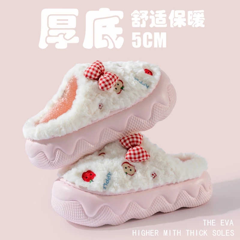厚底棉拖鞋女款秋冬季室内居家防滑毛绒保暖舒适软底毛拖外穿可爱