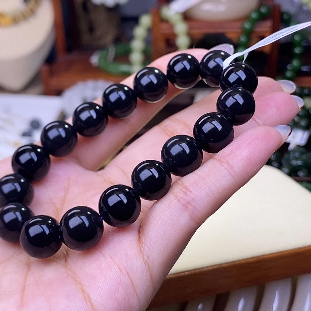 和田玉毕业级老矿料浓烟紫帝王紫手链11.5m未镶嵌