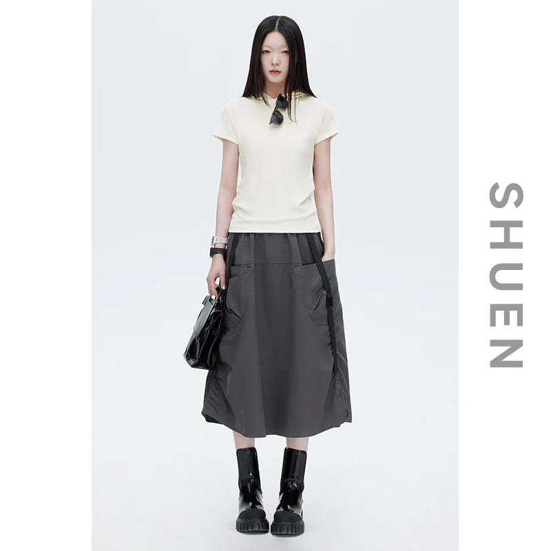 束恩进口奥地利兰精莫代尔螺纹砂洗2025夏连帽白色正肩短袖t恤女