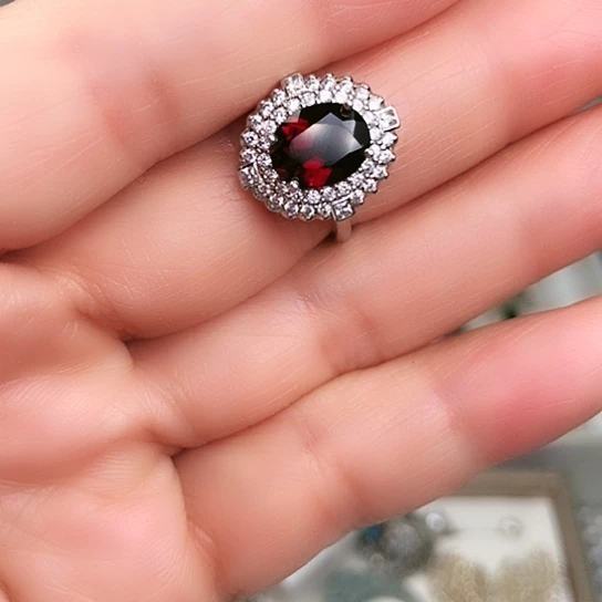戒指石榴石银S925镶嵌