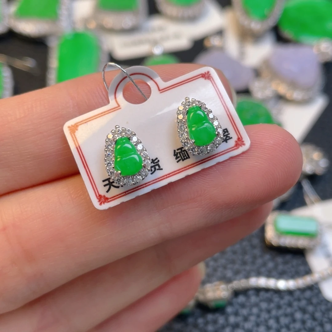 翡翠银S925镶嵌吊坠(不含链)耳钉