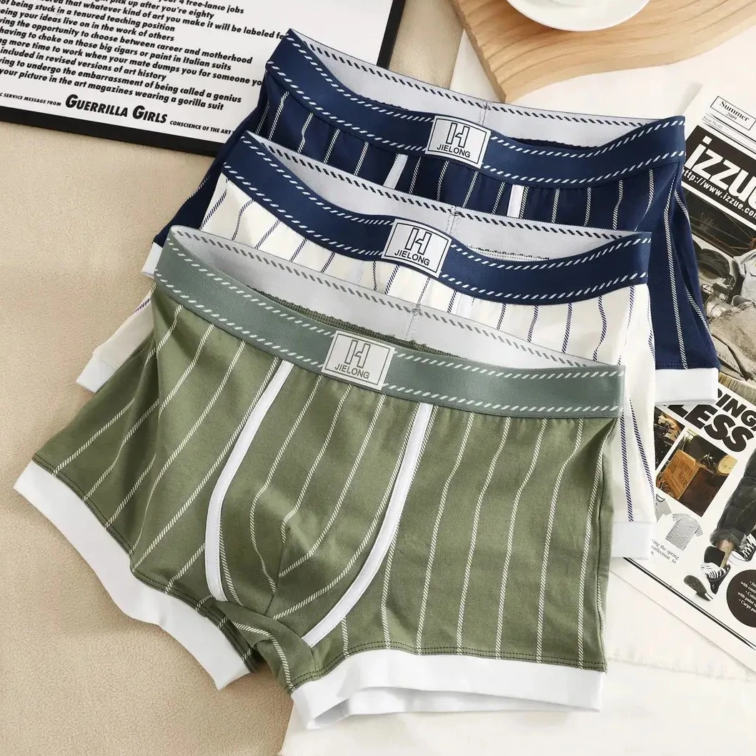 个性条纹男士内裤男亲肤透气棉质平角裤裤头中腰宽松运动四角短裤