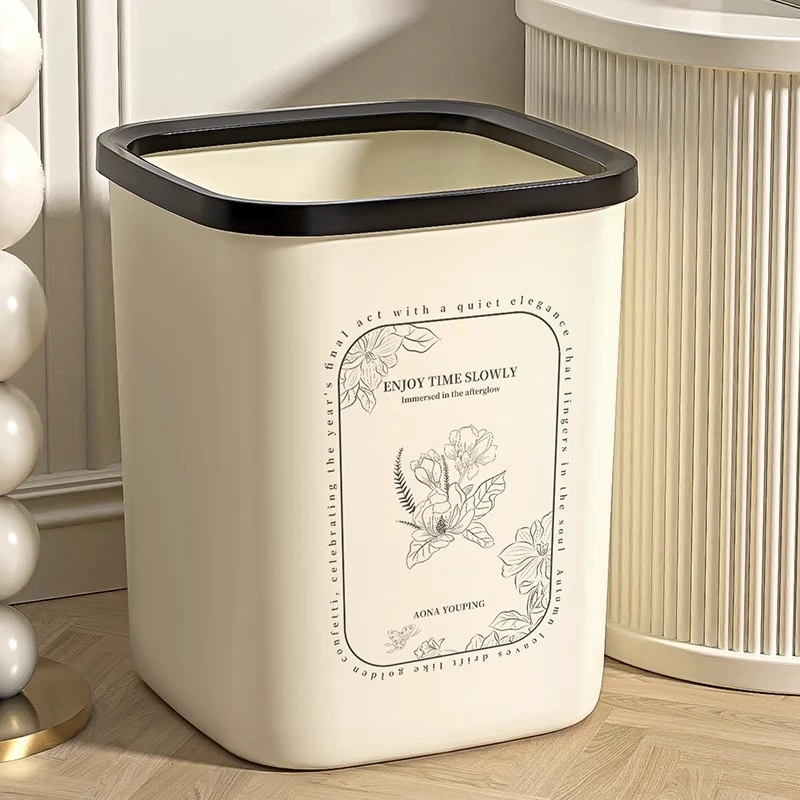 大号加厚法式奶油风格垃圾桶家用适合客厅厨房卫生间卧室使用压圈