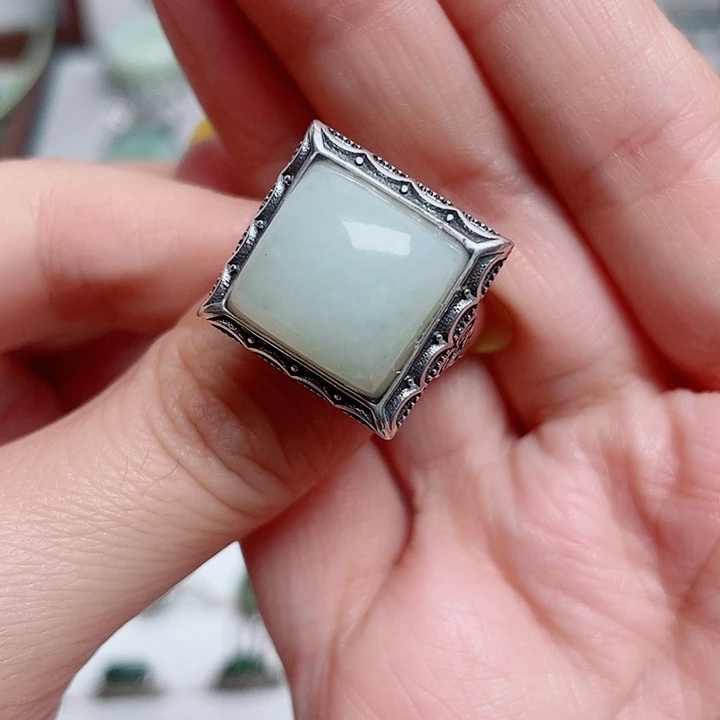 林***路透闪石-蛇纹石玉银S925镶嵌戒指