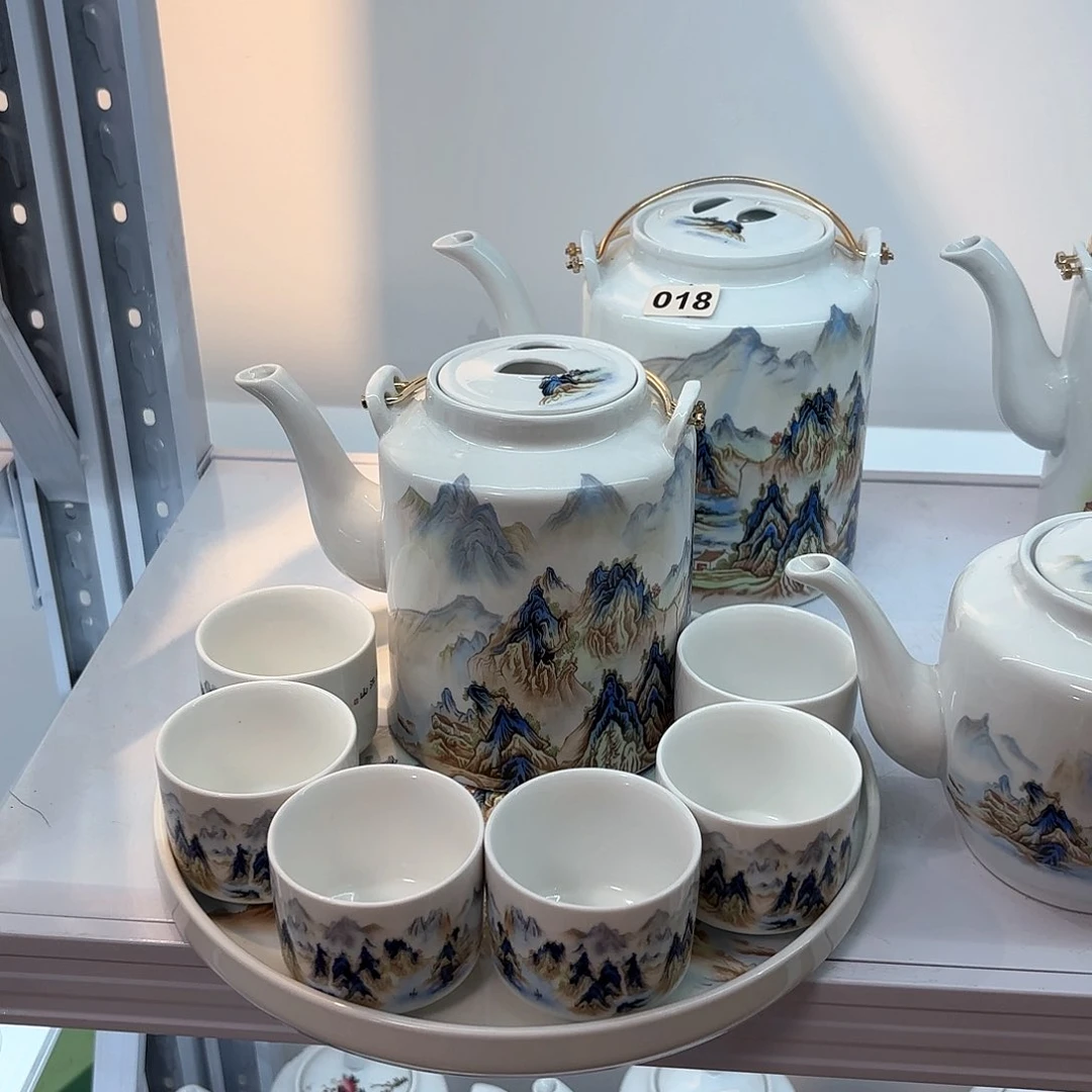 壶千里江山图三斤➕六个杯子➕茶盘
