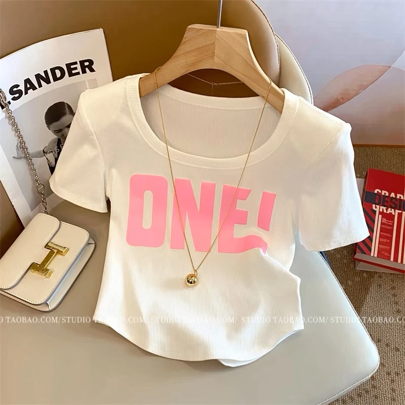 欧洲站夏季气质时尚烫钻蝴蝶结图案宽松短袖打底T恤女内搭半袖tee