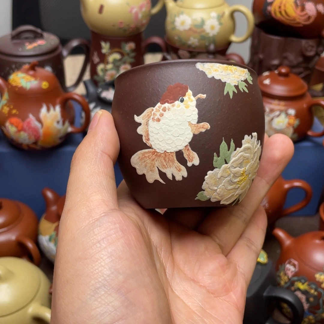 紫泥茶杯紫砂主人杯170cc