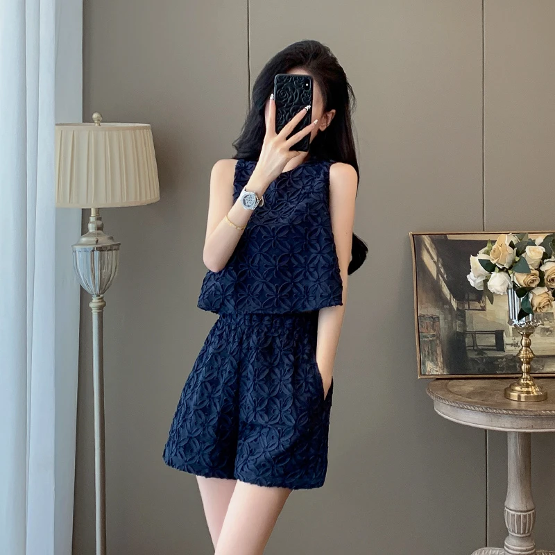 法式小香风高级感百搭时尚套装女夏季新款显瘦无袖上衣短裤两件套