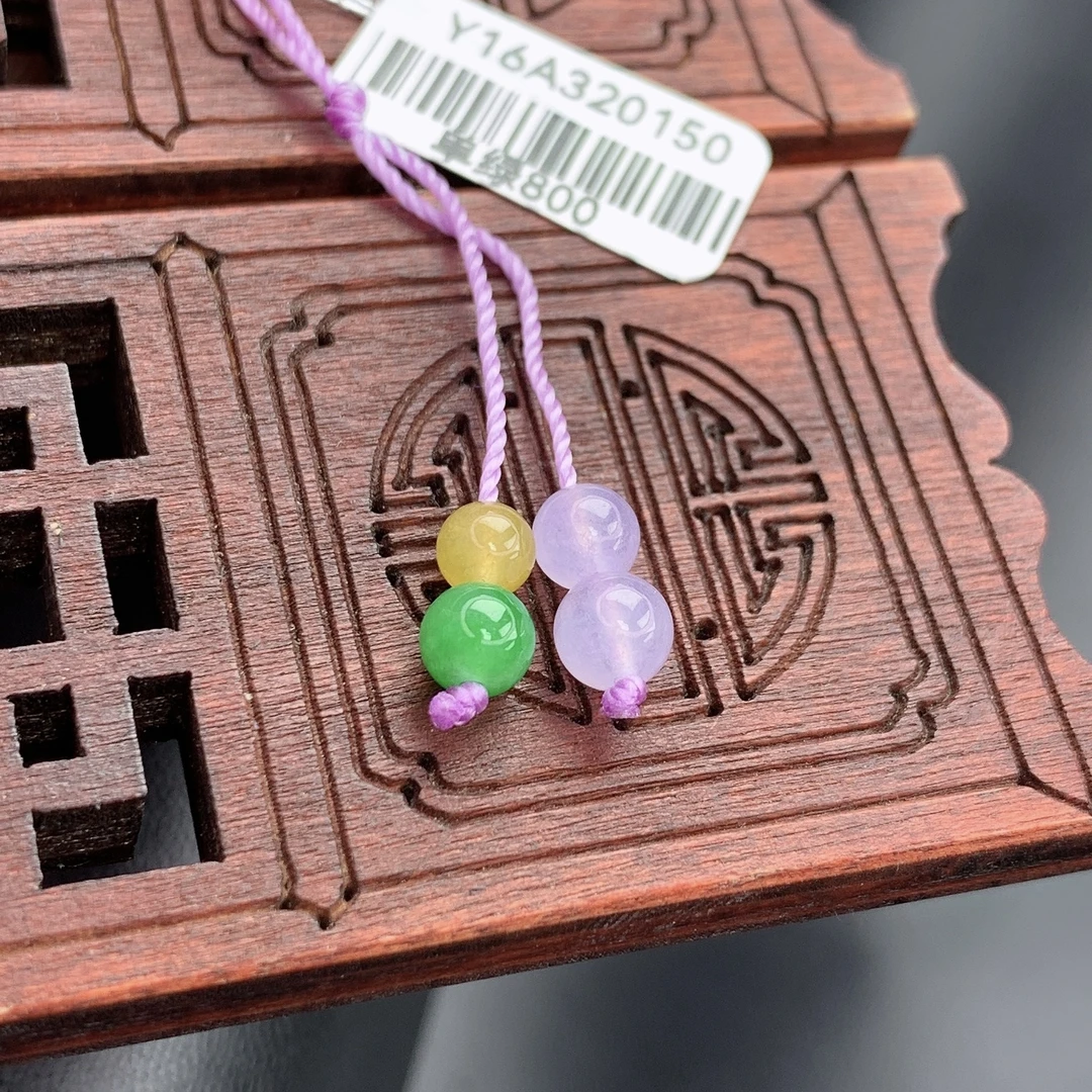 缅甸A货翡翠多宝散珠单珠4颗阳绿紫罗兰黄色T卡4-4.8mm