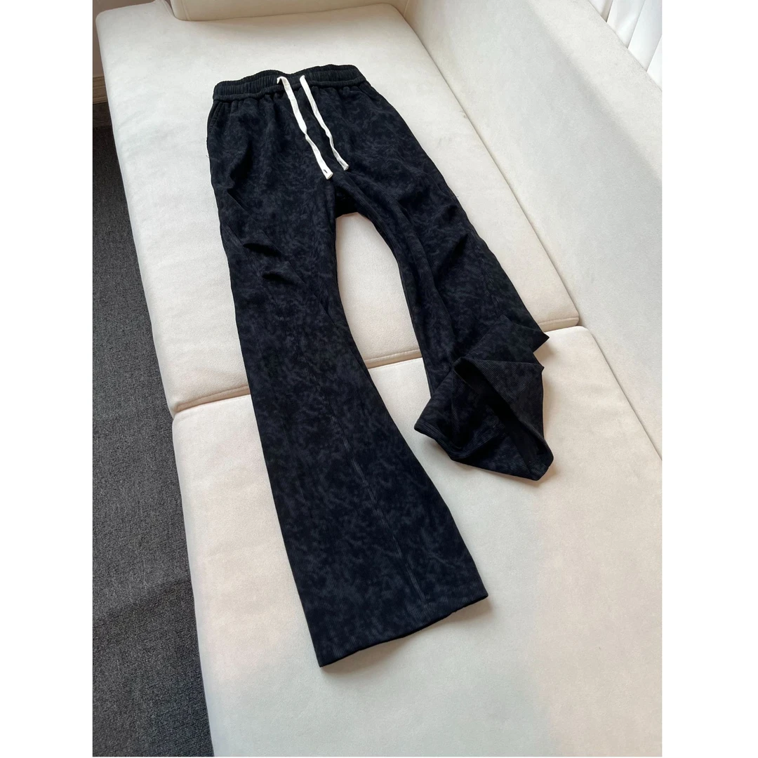 暗纹扎染雪尼尔裤子男秋季新款直筒阔腿休闲裤美式褶皱肌理感长裤