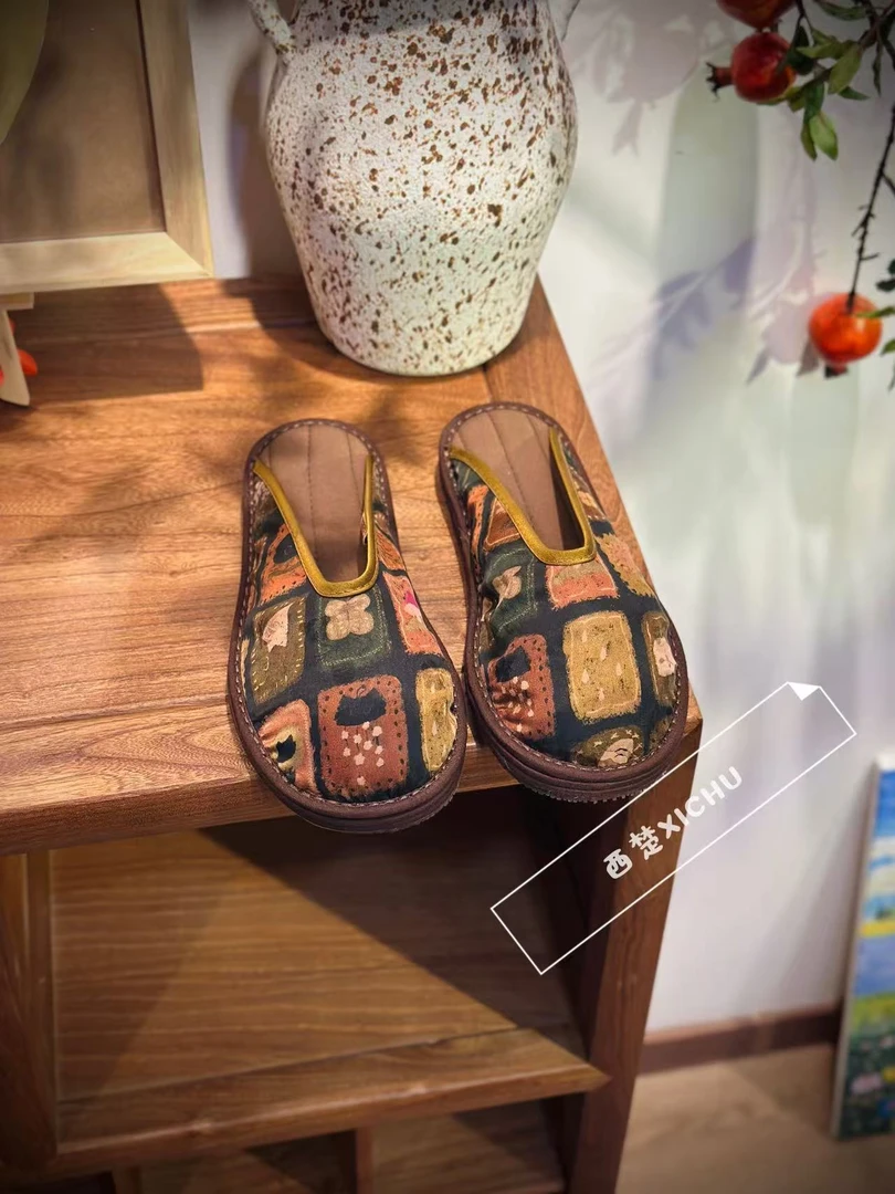 【田园拖鞋】中国风国潮透气舒适养脚桑蚕丝纯手工千层底布鞋软底