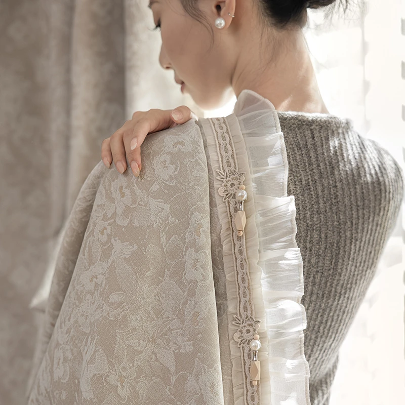 现代简约法式奶茶色遮光定制复古窗帘搭配客厅阳台卧室窗帘布qx