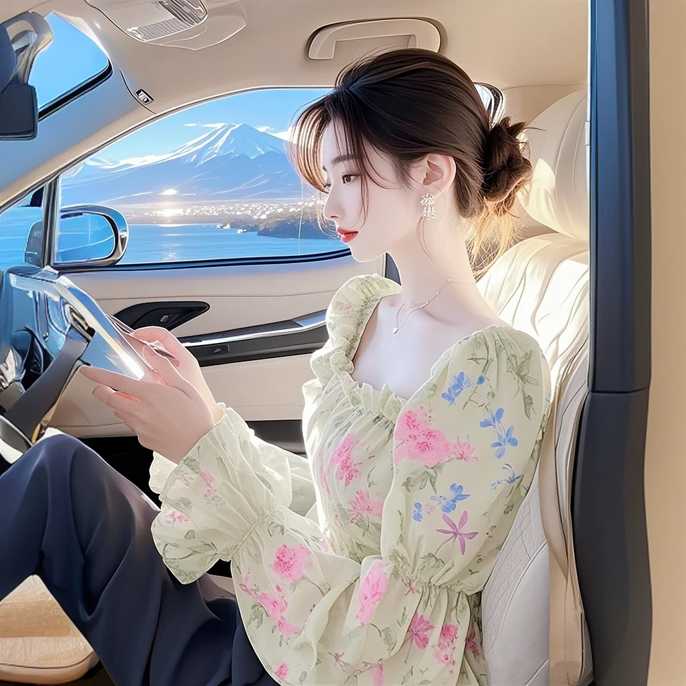 法式气质绿色碎花雪纺衬衫女2025春季新款时尚洋气超好看收腰衬衣