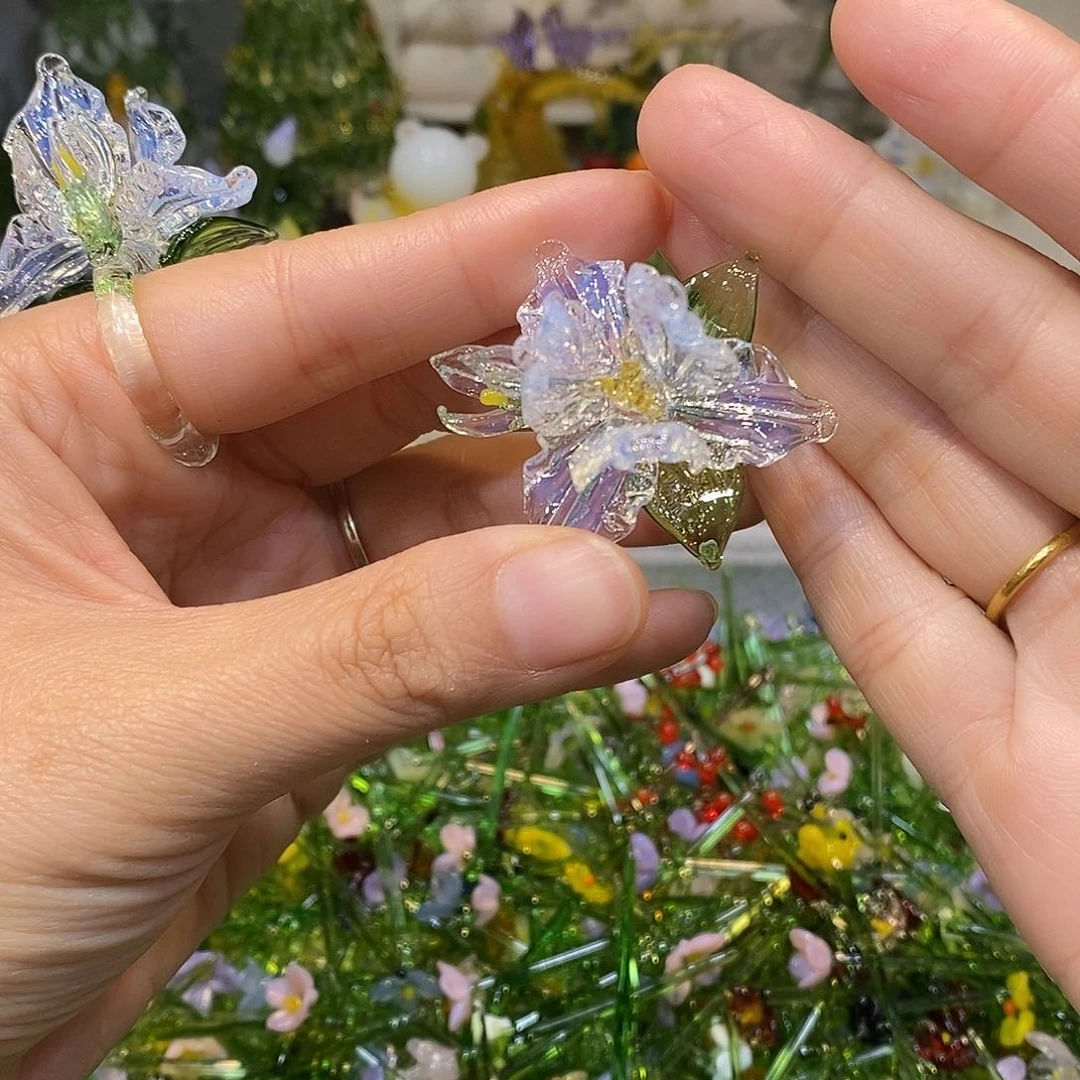 琉璃手工艺品幽灵白鸢尾花戒指