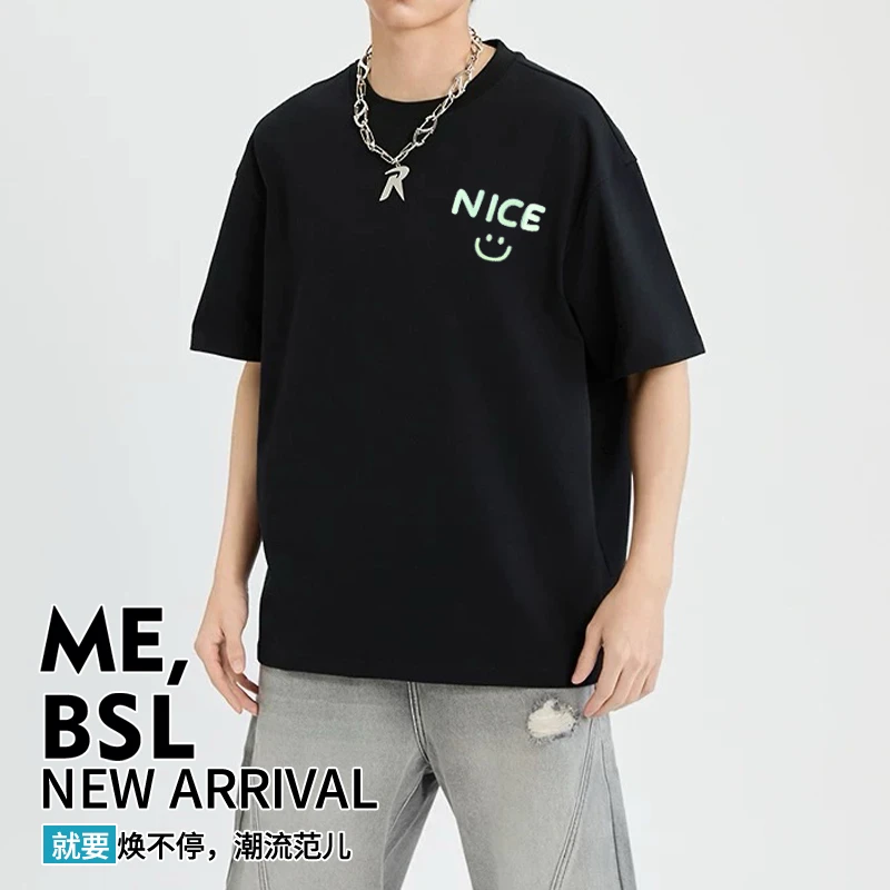 夏季韩版设计感港风新款印花黑色青春短袖T恤ins时尚百搭上衣宽松