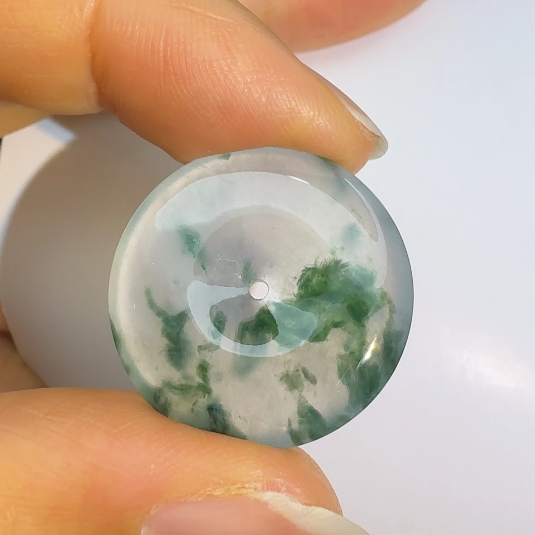 翡翠未镶嵌颈饰冰飘蓝花平安扣