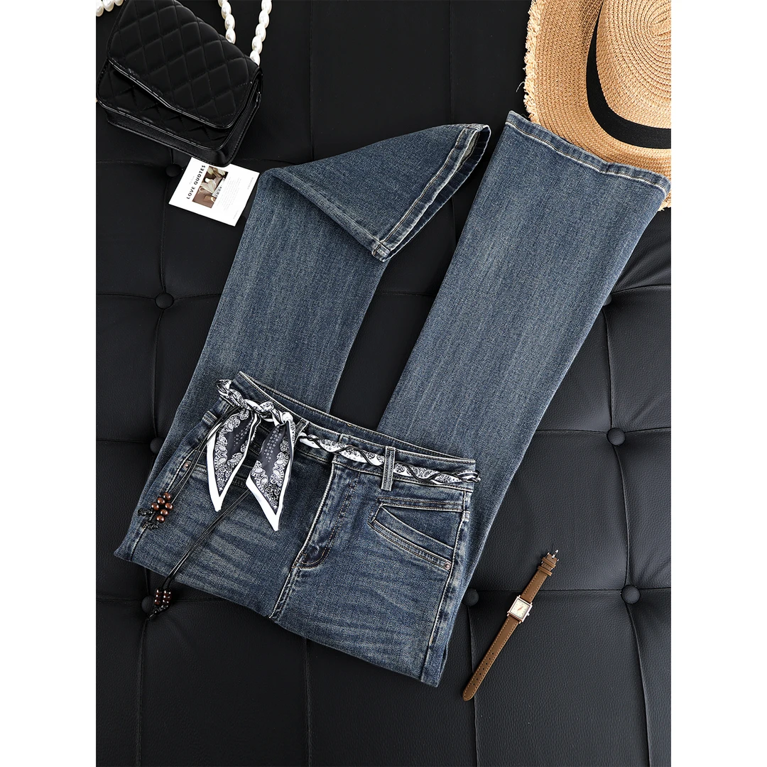 复古微喇牛仔裤女2025年秋季新款高腰显瘦弹力喇叭裤马蹄拖地裤子