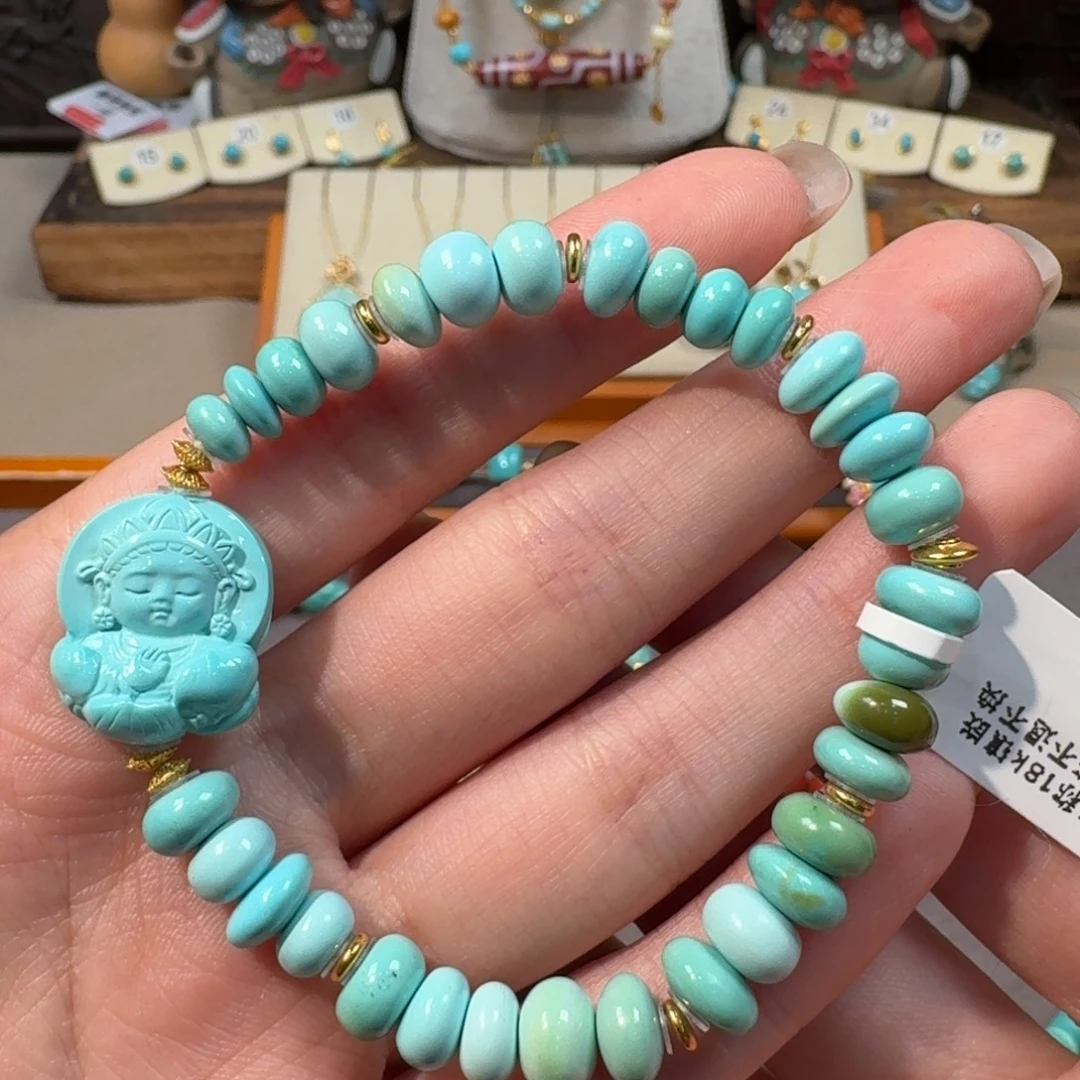 绿松石18K金镶嵌手串度母