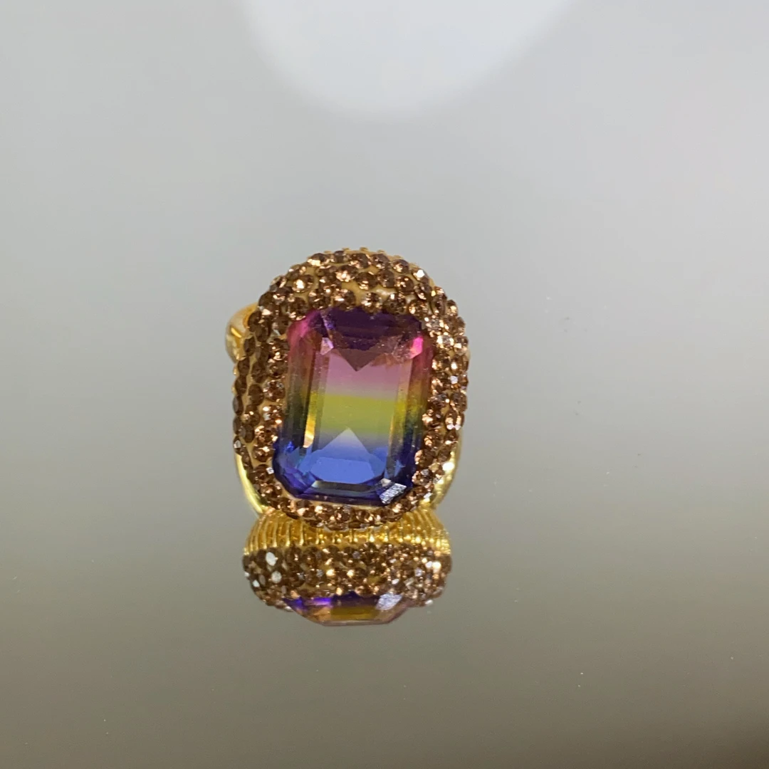 铜合金合成锆石戒指 TTSD 彩虹方形个性气质时尚戒指 179