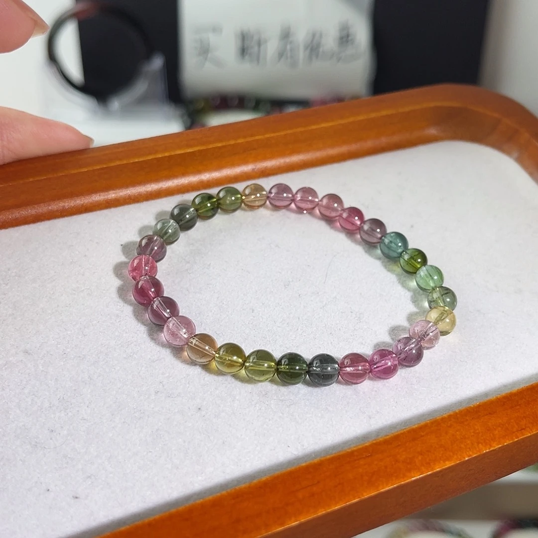 碧玺银S925镶嵌天然碧玺6mm手链