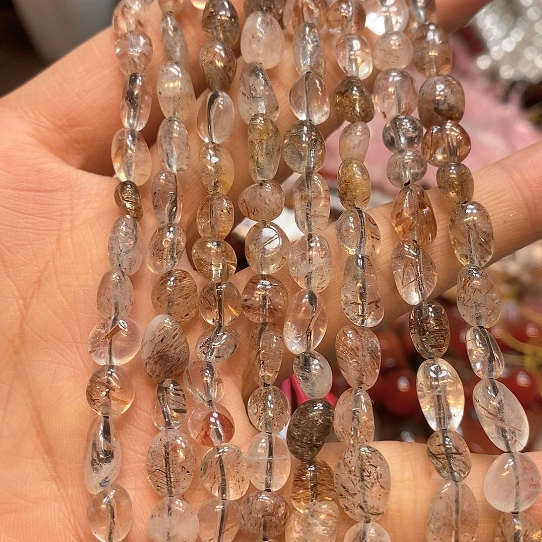 玛瑙/玉髓未镶嵌珠宝半成品天然黑金超7糖豆一条