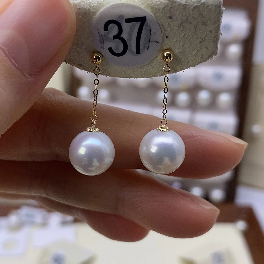 耳饰18K金镶嵌淡水珍珠