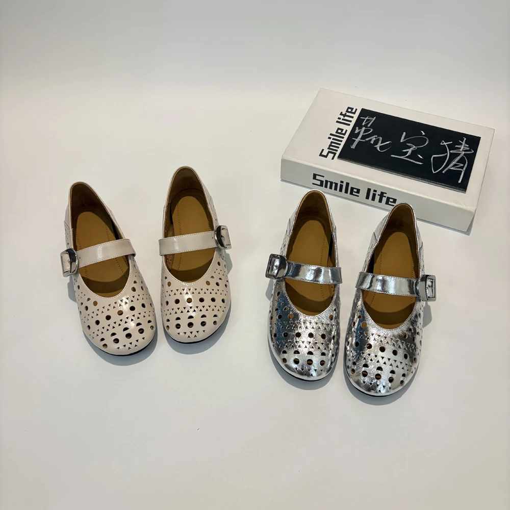 2.5cm/34-39码 （1.5cm）内增高头层牛皮洞洞鞋女软底软面镂空凉鞋