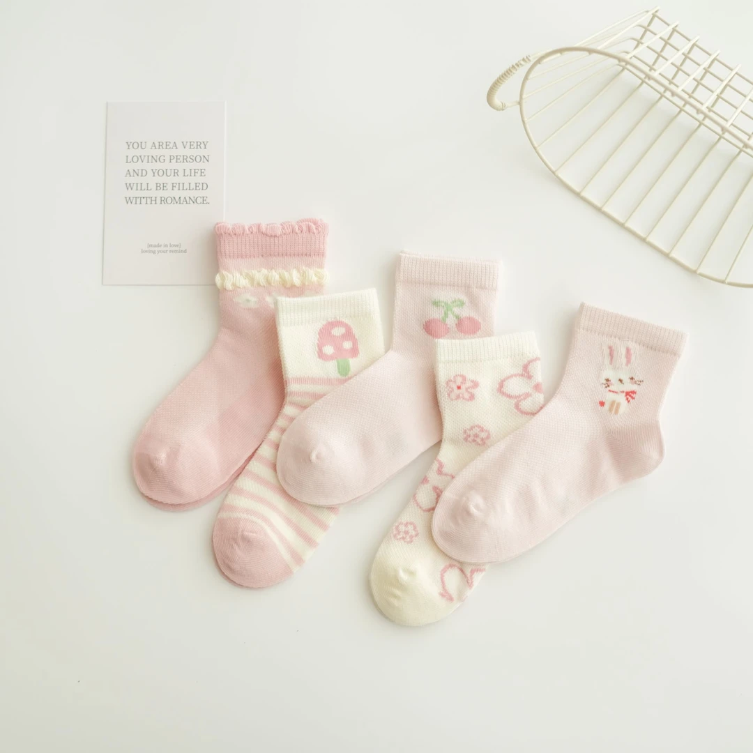 夏款透气网眼儿童袜子卡通棉袜