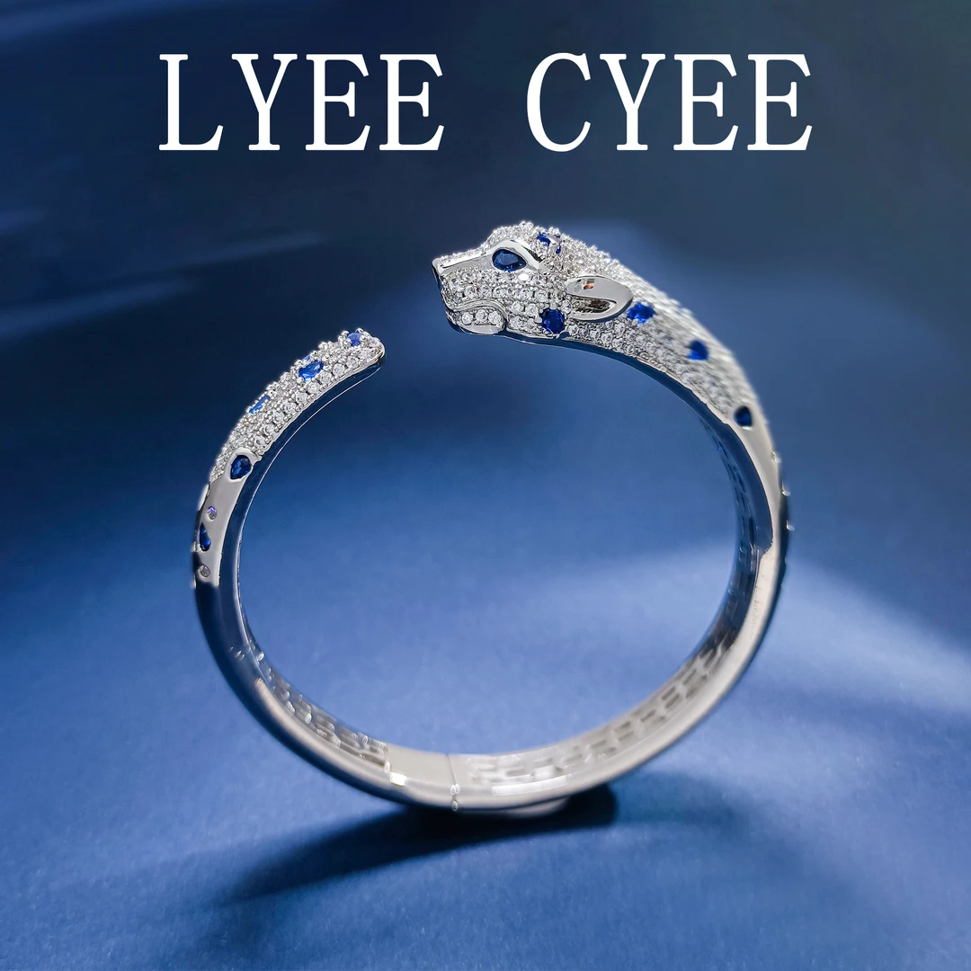 铜合金合成锆石手镯 WRSS-002216【蓝璃幻豹】手镯欧美百搭气质简约