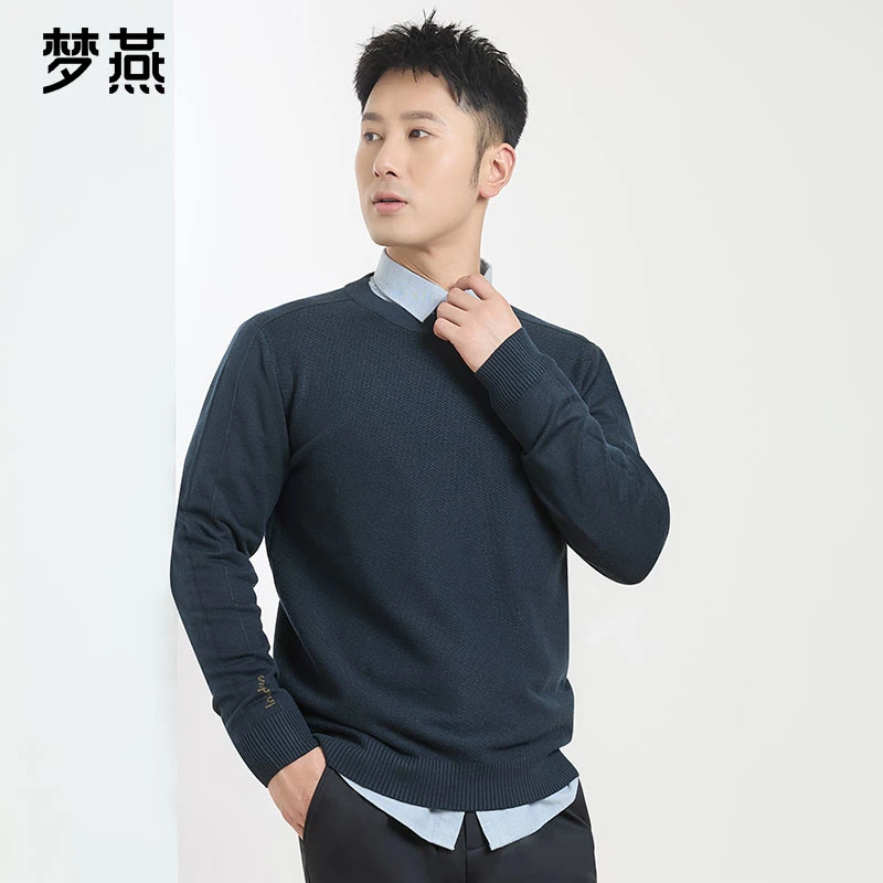 梦燕春秋男保暖长袖混纺圆领针织衫休闲时尚百搭上衣XE03B5002D