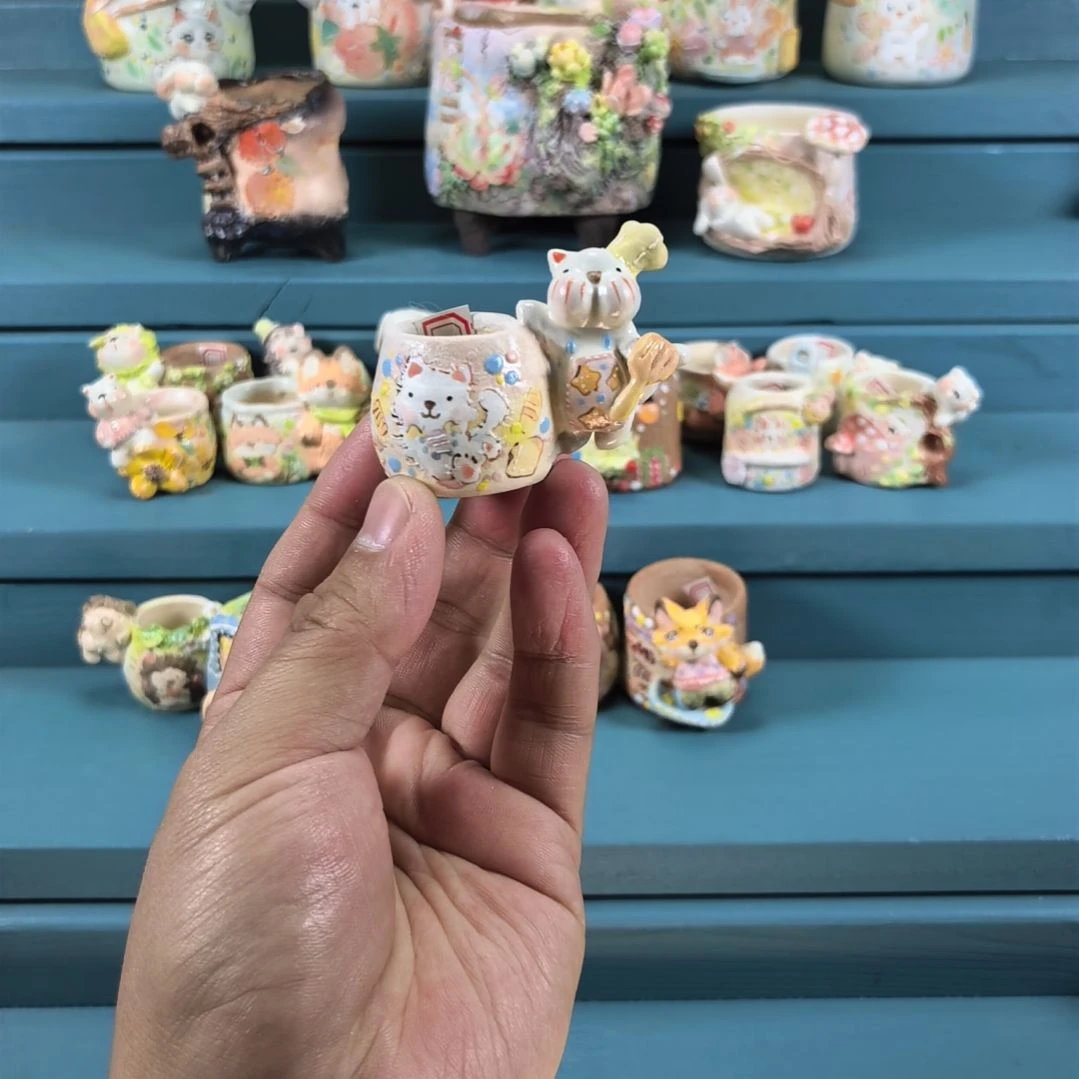 小猫咪厨师 手绘多肉花盆