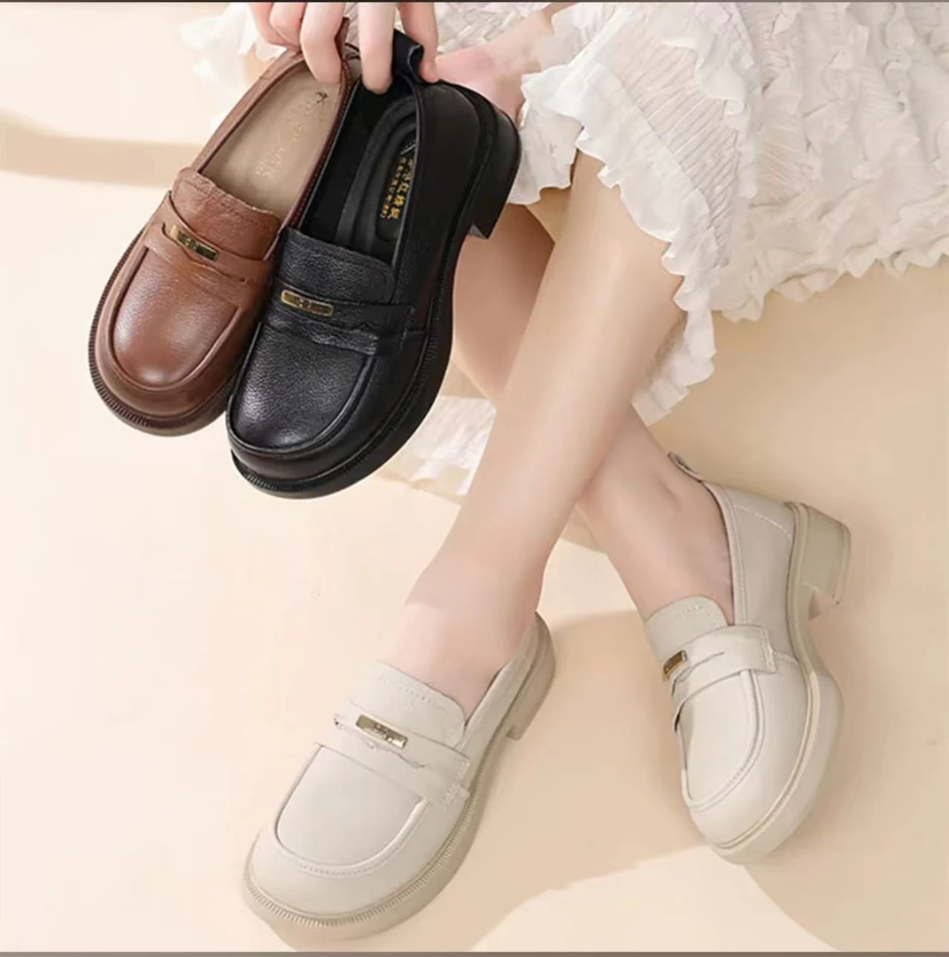 头层牛皮女士透气百搭橡胶软底妈妈鞋2055#SF