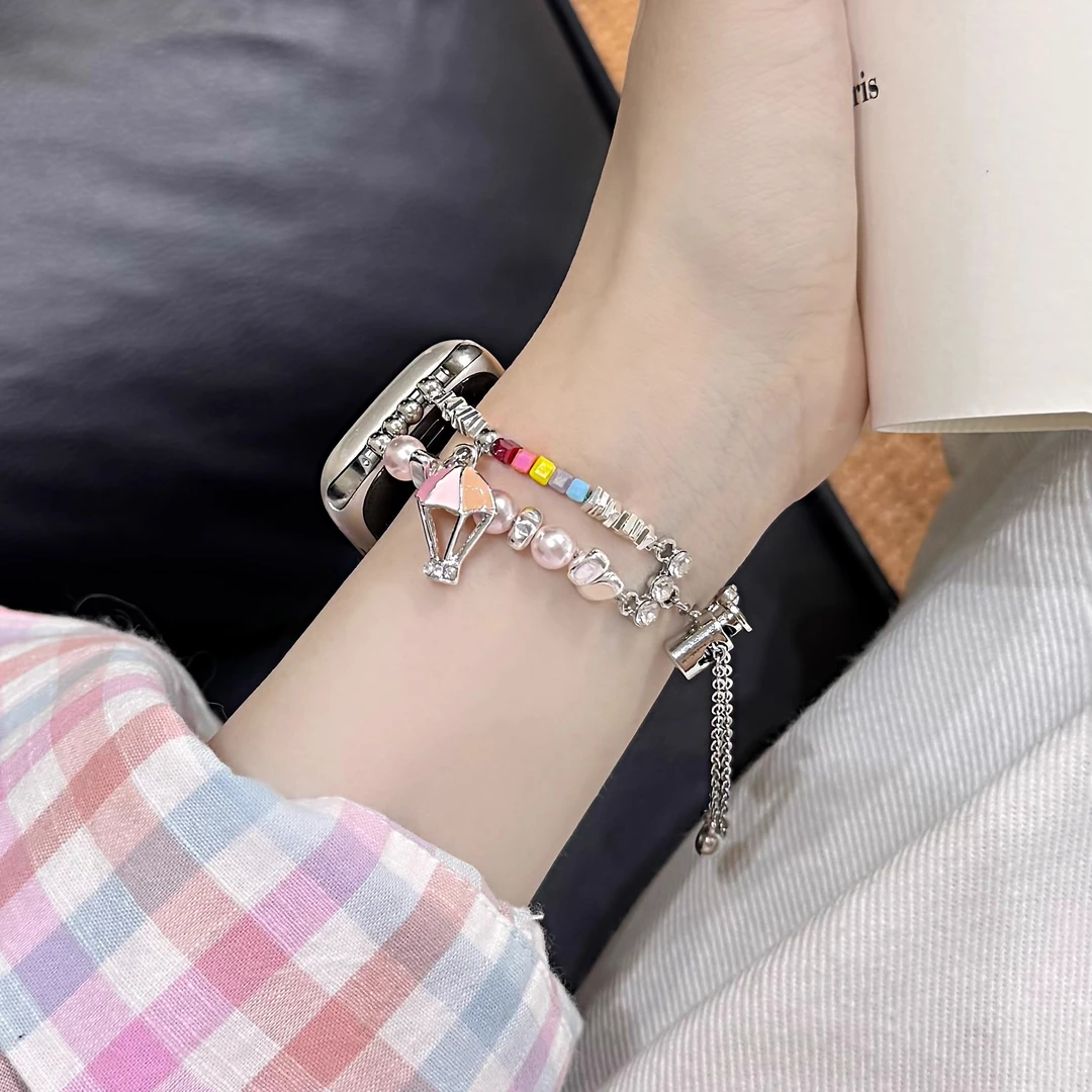 碎银粉珍珠彩虹适用苹果华为小米手环10手表iwatchS10/9/8表带