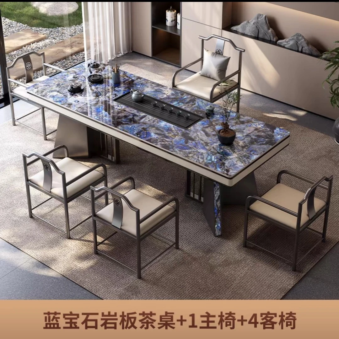 蓝宝石奢石岩板茶桌椅组合高端大气家用办公泡茶桌茶桌茶台一整套