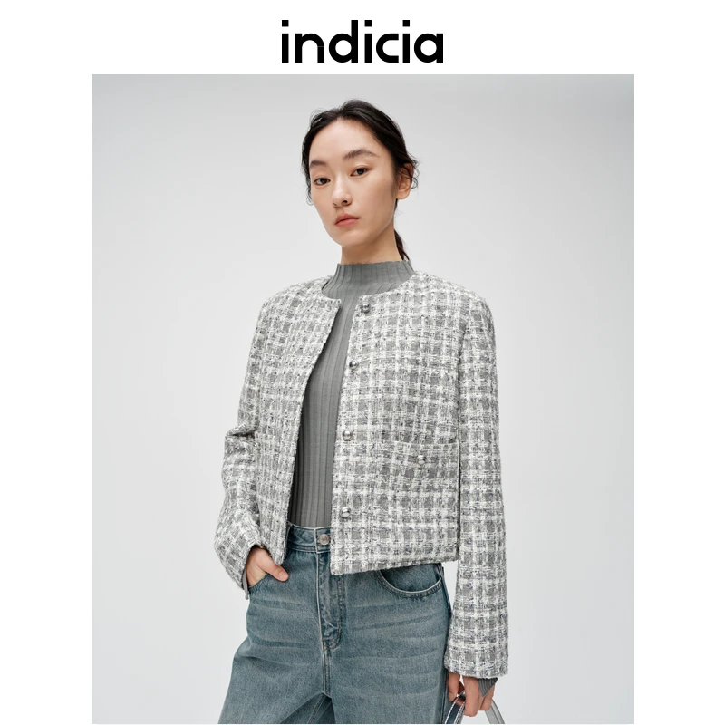 indicia标记商场同款春小香风外套撞色格子上衣欧若风6A401WT047C