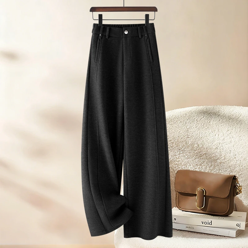 拉夏贝尔高腰窄版休闲直筒裤女2025冬季新款宽松显瘦百搭阔腿裤子