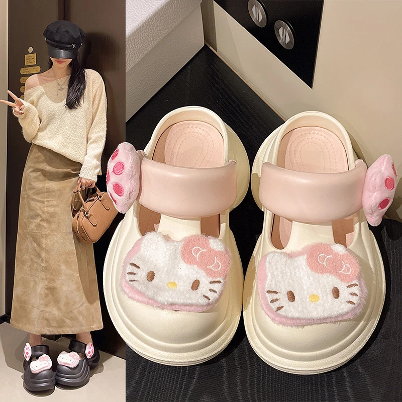 可爱女夏季外穿防滑厚底洞洞鞋少女心猫头室内玛丽珍沙滩凉拖鞋