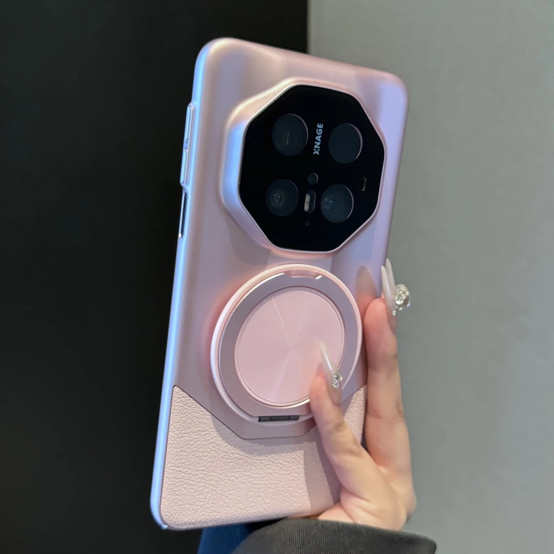 适用【高品质mate70rs非凡大师手机壳纳帕真皮磁吸旋转支架新款ma